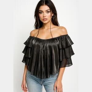 Y2K NWT Whimsygoth Goth Dark Fairy Witch Witchcore Flutter Sleeve Ruffle Top M